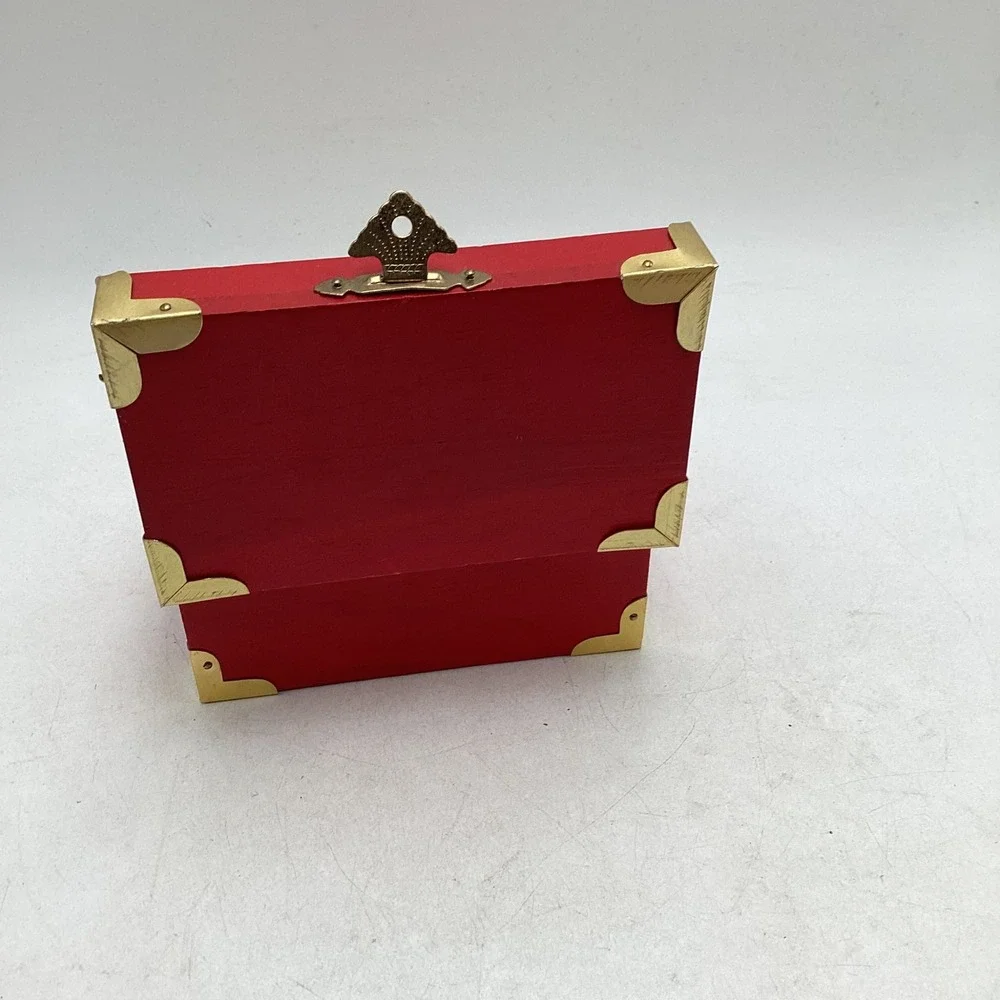 Vintage Christmas Toy Shop Musical Jewelry Box Red Wood Trunk Rocking Horse